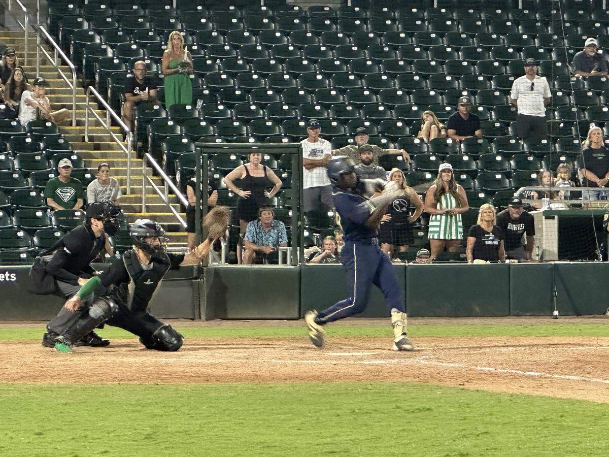 North Broward Prep’s Caden Coleman swings the bat during the seventh inning of Thursday’s Class 3A state baseball championship game against Santa Rosa Beach South Walton at Hammond Stadium in Fort Myers, Fla.