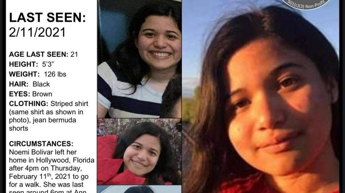Hollywood police are looking for Noemi Bolivar, a 21-year-old woman who has been missing since going for a walk at the Ann Kold Nature Center Thurday evening, Feb. 11, 2021.