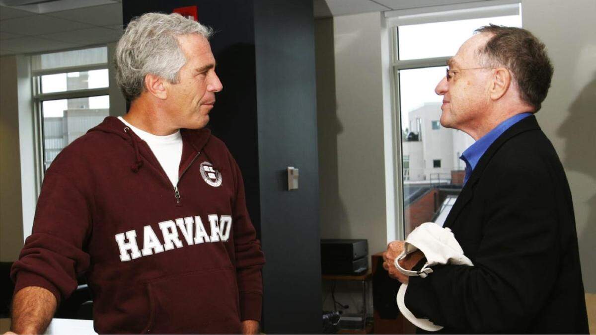 An undated photo of Jeffrey Epstein and his defense attorney, Alan Dershowitz, a professor emeritus at Harvard Law School, released by House Oversight Committee Democrats on Dec. 12, 2025