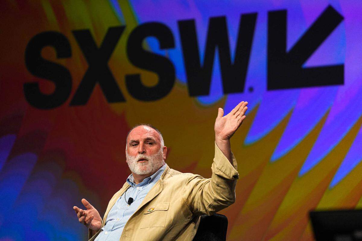 Chef José Andrés speaking at a South by Southwest Keynote event in March 11, 2023. His hospitality company will collaborate with Hyatt to provide the food and beverage program at the newly renovated Andaz Hotel in Miami Beach.