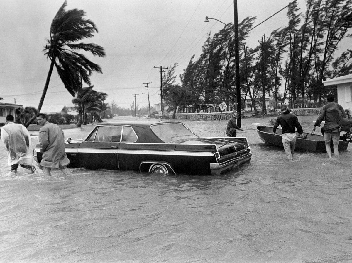 Storm flooding on Douglas Road in Coconut Grove in 1965 after Hurricane Betsy.