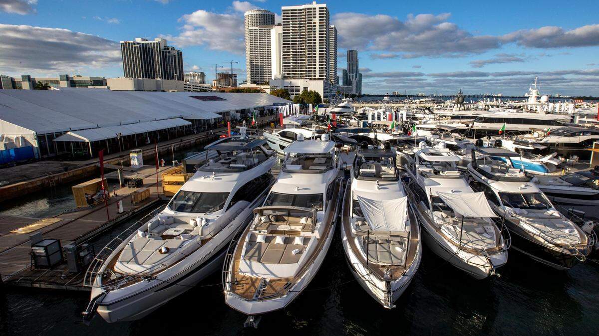 With the Miami International Boat Show opening Wednesday, here’s a view from MacArthur Causeway of the temporary marina and boat slips installed on Biscayne Bay on Tuesday, Feb. 14.