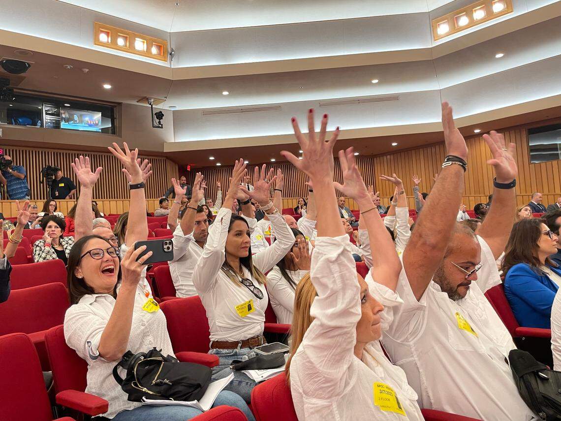 Doral residents silently cheer after Miami-Dade County commissioners agree to reconsider a July vote to keep the county’s trash plant in Doral. The incinerator caught fire last month, and on Tuesday, March 7, 2023, commissioners agreed to rethink where to put a modern replacement facility.