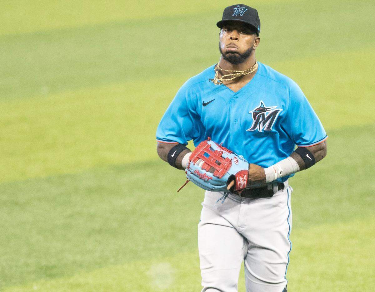 Marlins outfielder Monte Harrison (60) runs during Miami Marlins simulated practice game at Marlins Park on Thursday, July 16, 2020.