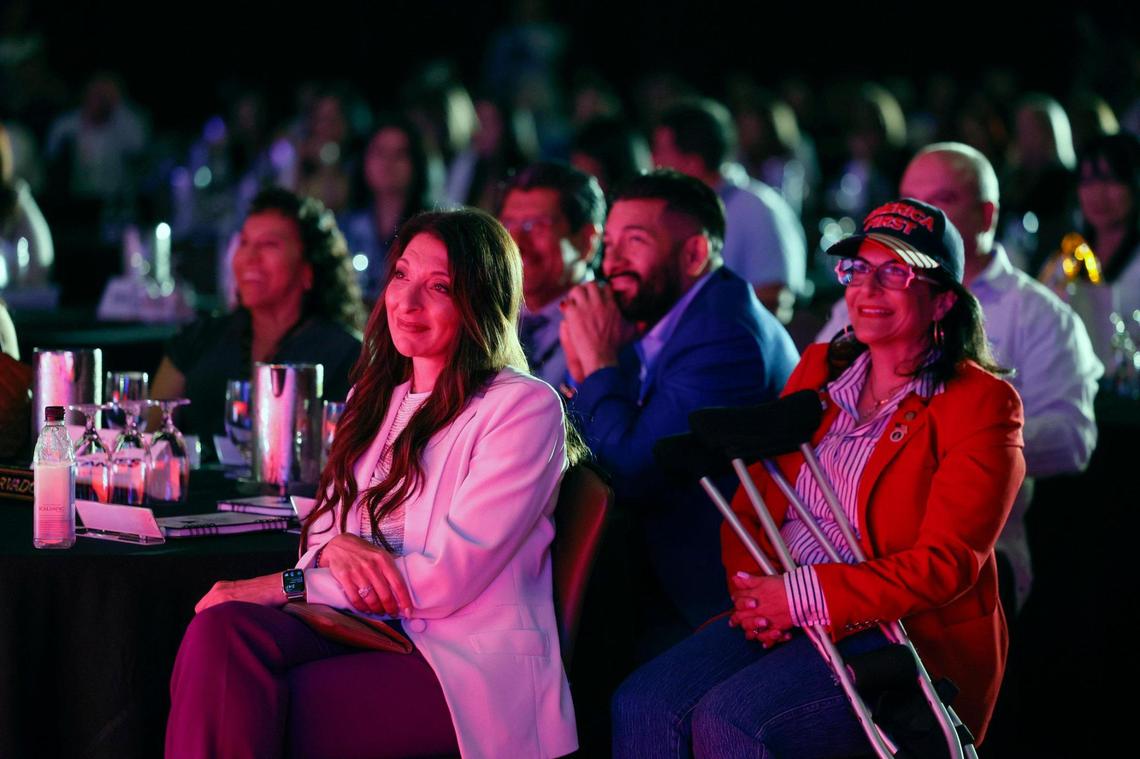 Attendees react during CPAC Latino 2025 at Seminole Hard Rock Hotel & Casino Hollywood, Florida, on Saturday, June 28, 2025.