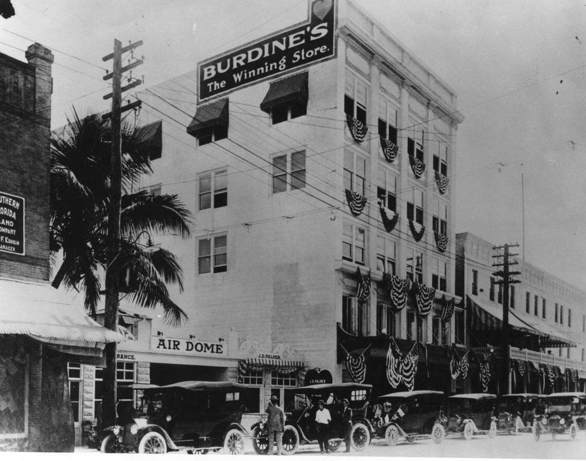 In July 1914, Burdines at 499 Biscayne Boulevard in Miami.