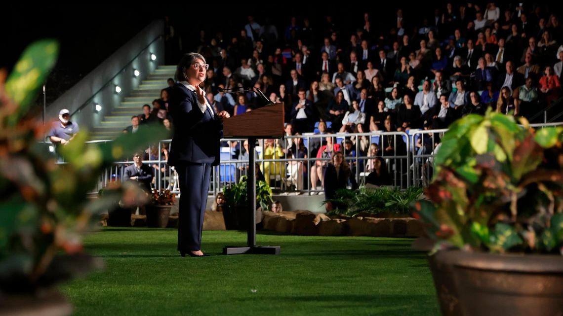 Miami-Dade County Mayor Daniella Levine Cava delivers the 2024 State of the County address at Zoo Miami on Wednesday, Jan. 24, 2024.