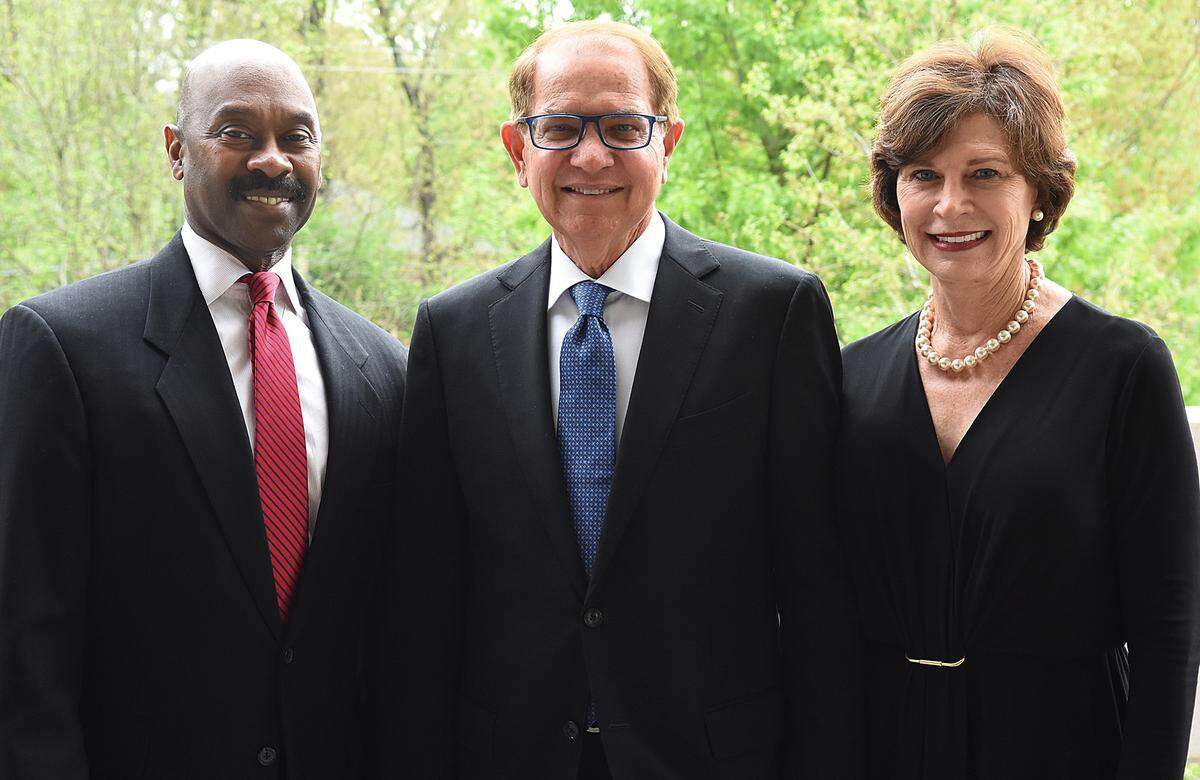 James B. Hughes Jr., interim dean of Emory University School of Law, Mike Eidson and Margaret Eidson at Emory Law School alumni awards banquet.
