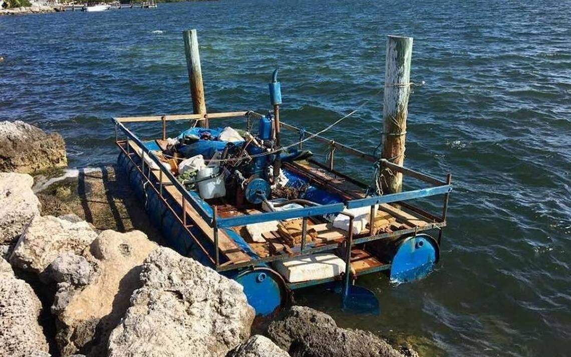 A rustic vessel made by Cuban migrants is docked behind Key Largo Ocean Resort in Key Largo in late December 2016, the tail-end of a two-year spike in migration from Cuba.
