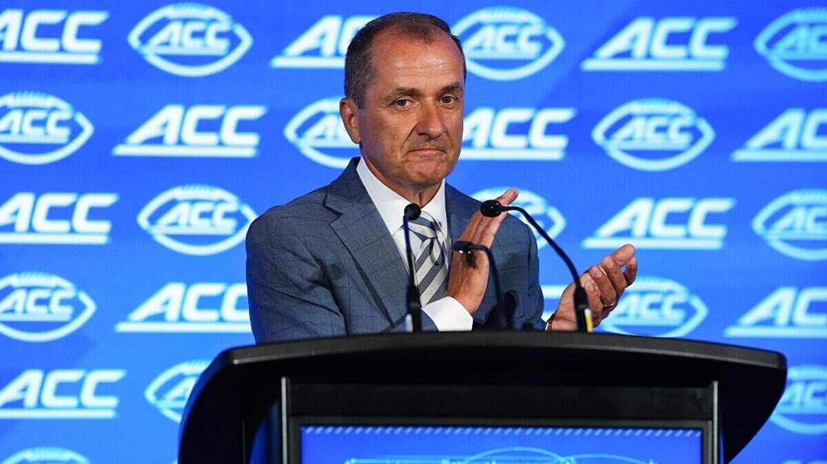 CHARLOTTE, NORTH CAROLINA - JULY 15: Commissioner Jim Phillips speaks during the ACC Kickoff media day at Hilton Charlotte Uptown on July 15, 2026 in Charlotte, North Carolina. (Photo by Matt Kelley/Getty Images)