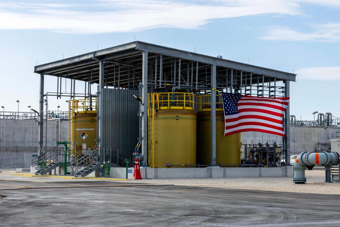 An exterior shot of the water cleaning system using chemical injection during the unveiling of the FPL Miami-Dade Clean Water Recovery Center (CWRC) at FPL Turkey Point Nuclear Generating Station on Wednesday, January 15, 2025, in Homestead, Fla. The CWRC is one of the largest reuse projects in Florida which will further treat and reuse up to 15 million gallons per day of reclaimed water from the county. FPL will use 100% of that reclaimed water to cool the natural gas plant at FPL’s Turkey Point Clean Energy Center (Unit 5).