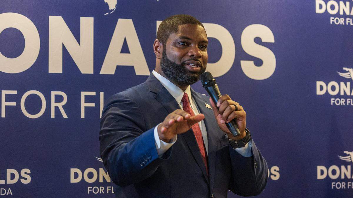 U.S. Congressman Byron Donalds speaks during an “Ask Byron Anything” meet-and-greet event at the Versailles Cuban Cuisine restaurant in Little Havana, as part of his campaign to run in the 2026 Republican primary for Florida governor, on Monday, March 02, 2026.