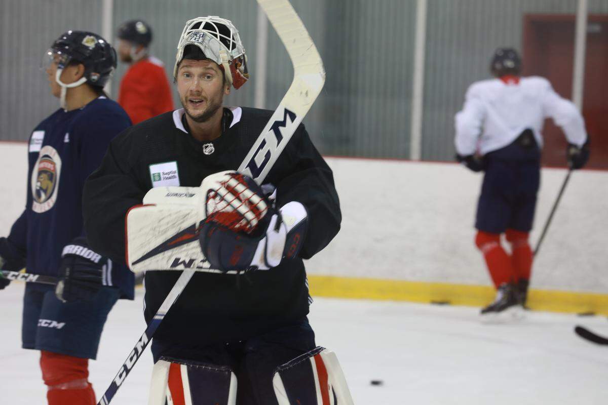 Florida Panthers goalie Sergei Bobrovsky during Monday’s practice.