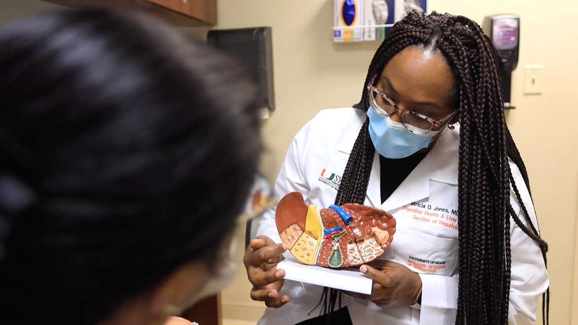 Dr. Patricia Jones, a hepatologist at Sylvester Comprehensive Cancer Center, is focused on countering misconceptions in the Black and Haitian communities about liver cancer.