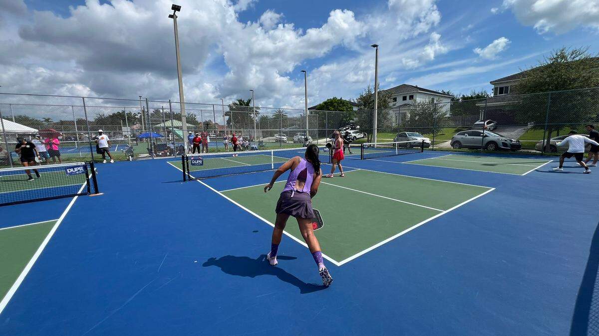 Pickleball players compete at the First Annual Community Social at Saga Bay Park in Cutler Bay, Sept. 15, 2024.