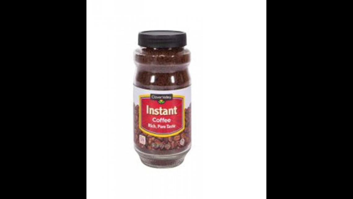 An 8-ounce jar of Clover Valley Instant Coffee.