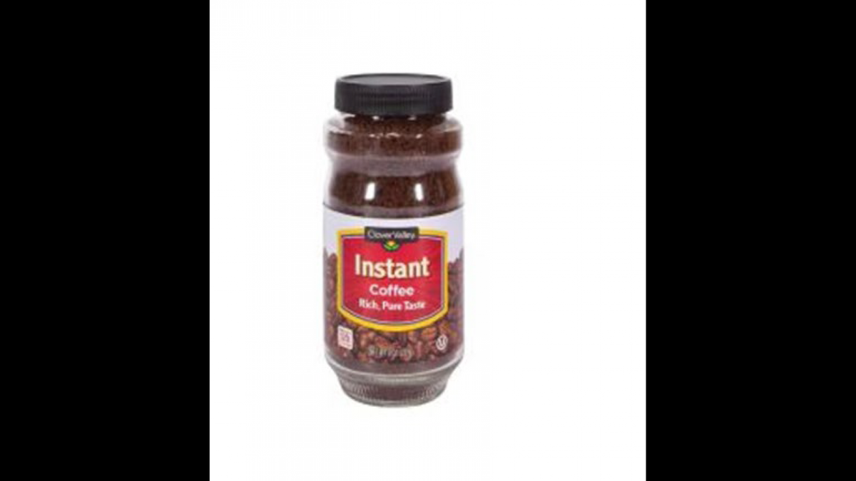 An 8-ounce jar of Clover Valley Instant Coffee.