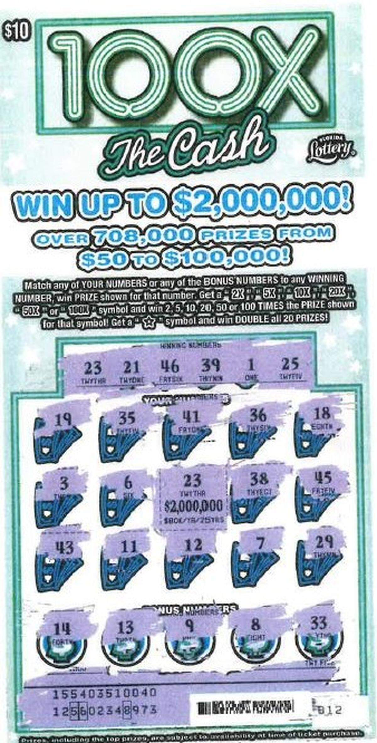 The $2 million 100X THE CASH Scratch-Off ticket.