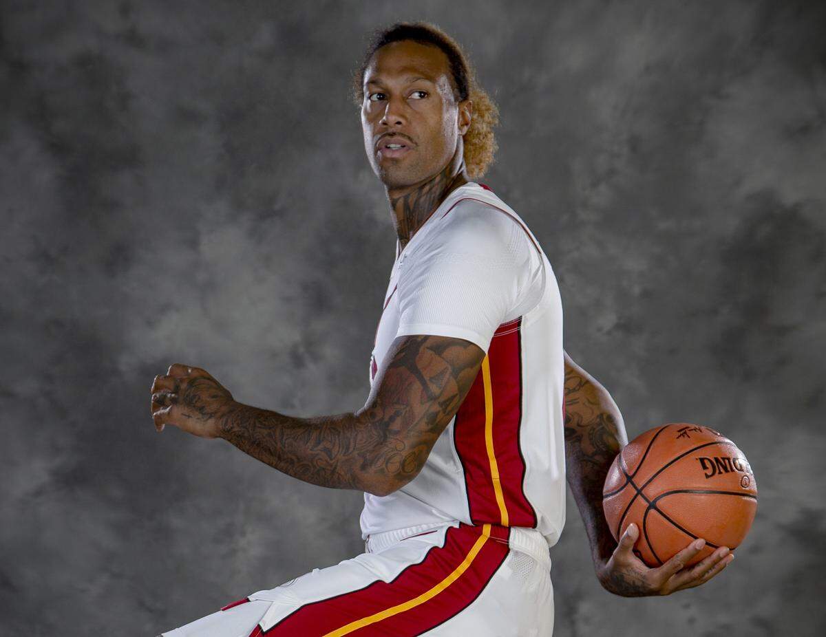 Miami Heat forward James Johnson poses for a photograph during Miami Heat Media Day at American Airlines Arena in Miami on Monday, September 30, 2019.