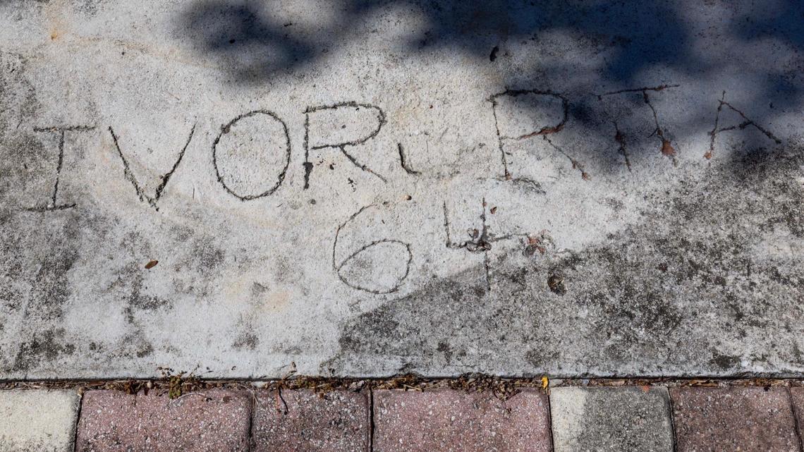 Previous owners left their names on a concrete walkway at 1800 Michigan Avenue in South Beach.