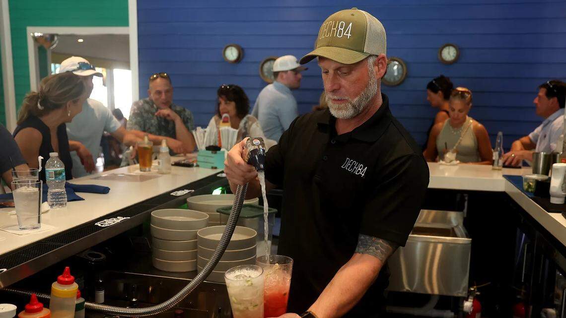 Bartender Scotty Weiss prepares mocktails at Deck 84 in Delray Beach on Saturday, April 11, 2026. As more diners opt for nonalcoholic beverages, local restaurants are adapting their menus to mitigate the impact on their bottom line.
