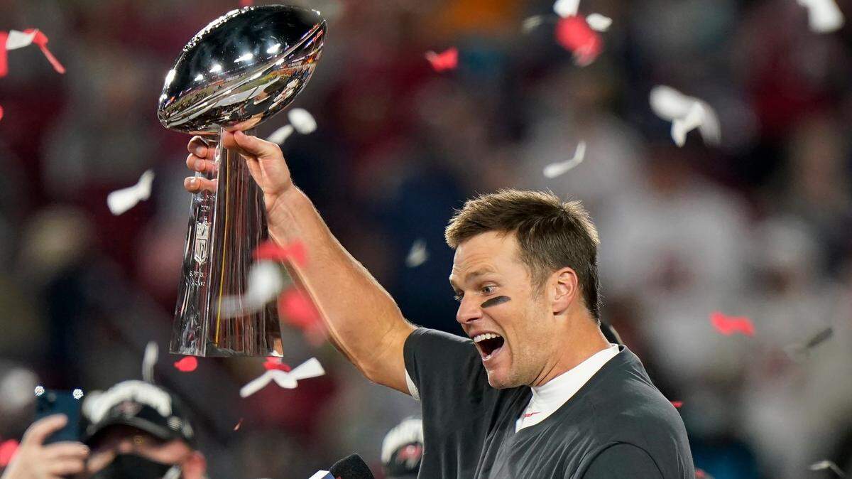 Tampa Bay Buccaneers quarterback Tom Brady lifts the Vince Lombardi Trophy after winning his seventh Super Bowl to cap the 2020 season. Brady’s Bucs open the NFL’s 2021 season Thursday night vs. Dallas.