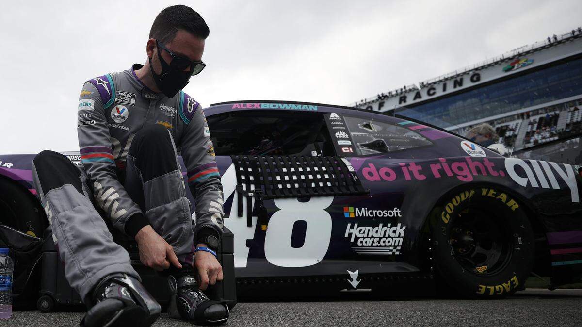 DAYTONA BEACH, FLORIDA - FEBRUARY 14: Alex Bowman, driver of the #48 Ally Chevrolet, prepares for the NASCAR Cup Series 63rd Annual Daytona 500 at Daytona International Speedway on February 14, 2021 in Daytona Beach, Florida. (Photo by Chris Graythen/Getty Images)