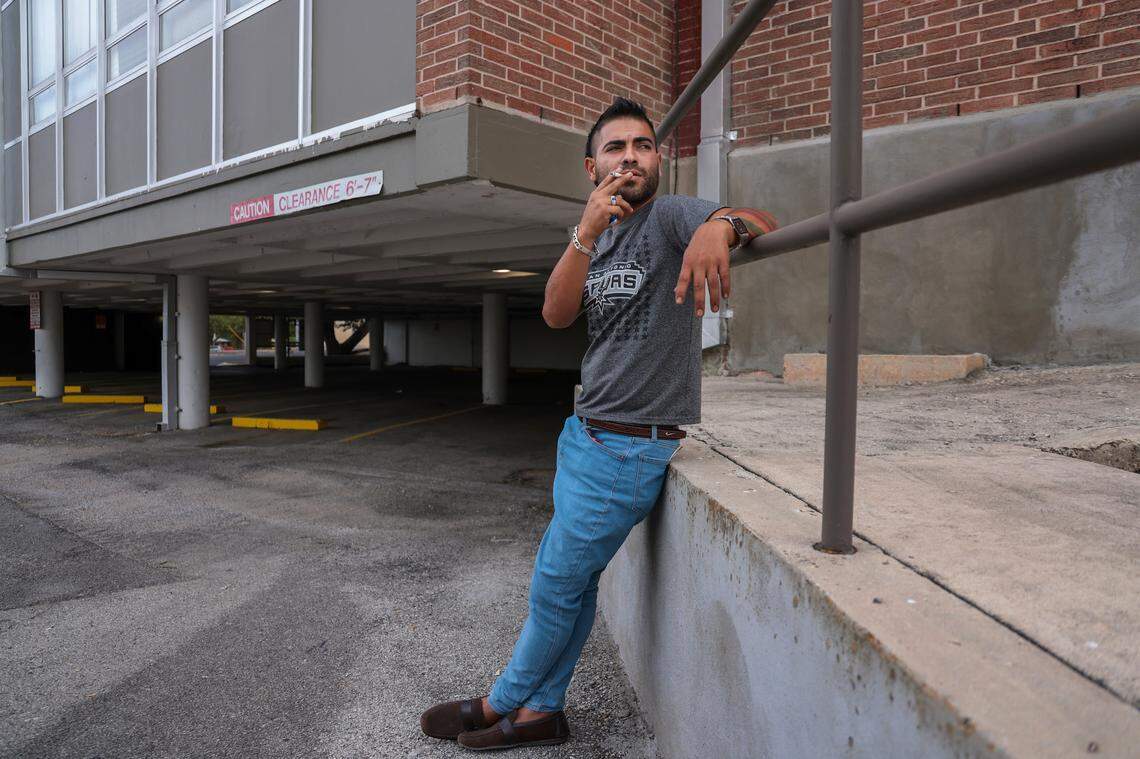 Joryi Perez, a recently arrived Venezuelan migrant who was approached by a recruiter from Gov. Ron DeSantis’ migrant ‘relocation program,’ returns to the location where he and two others were approached to board a flight out of San Antonio.