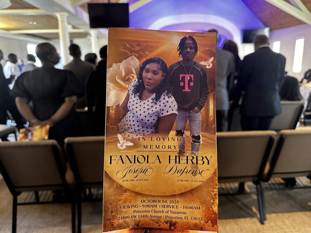 Memorial pamphlets for Faniola Joseph and Herby Dufresne given to the attendees of their funeral service at the Princeton Church of Nazarene on Oct. 4, 2025.