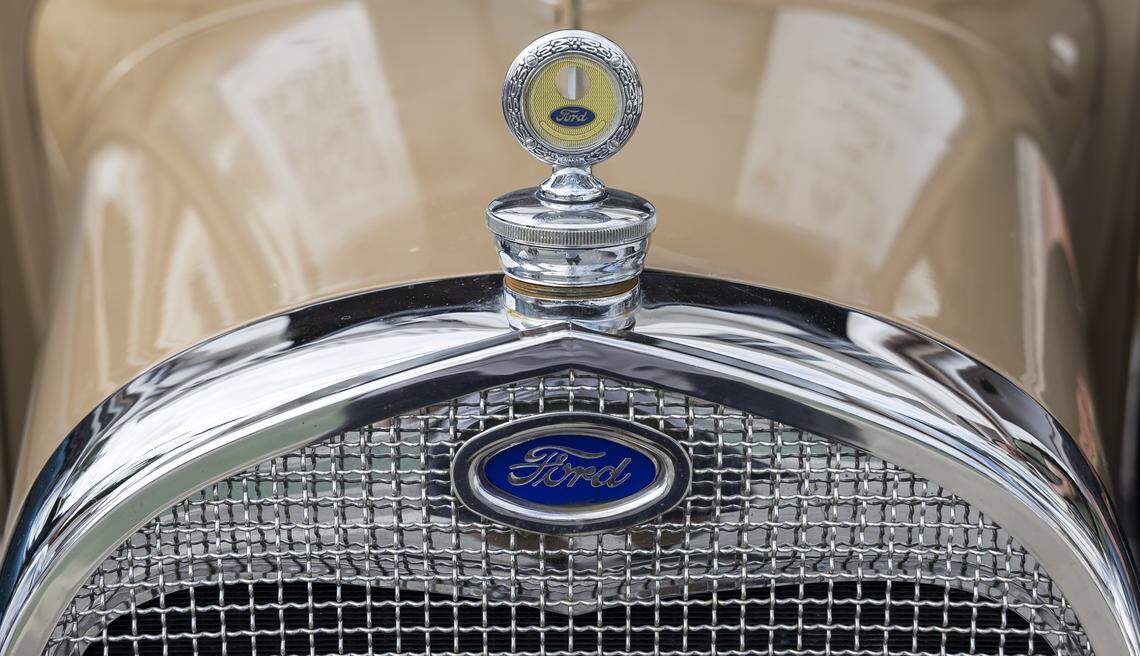 The front of a 1929 Ford Model A Woody is shown on display at the Classic Car Show during Art Deco Weekend at Ocean Drive on Saturday, Jan. 10, 2026, in Miami Beach, Fla.