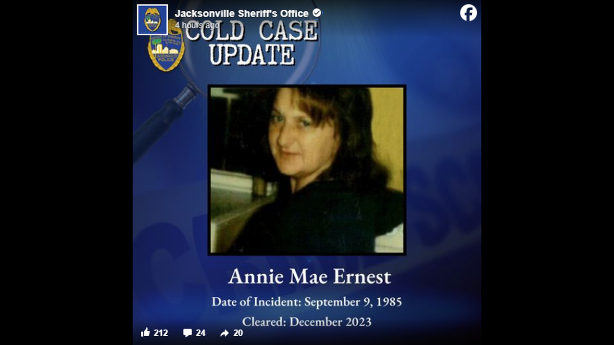 Annie Mae Ernest, 38, was found dead in an open area of a Florida neighborhood block in 1985, deputies said. Her suspected killer was recently identified.