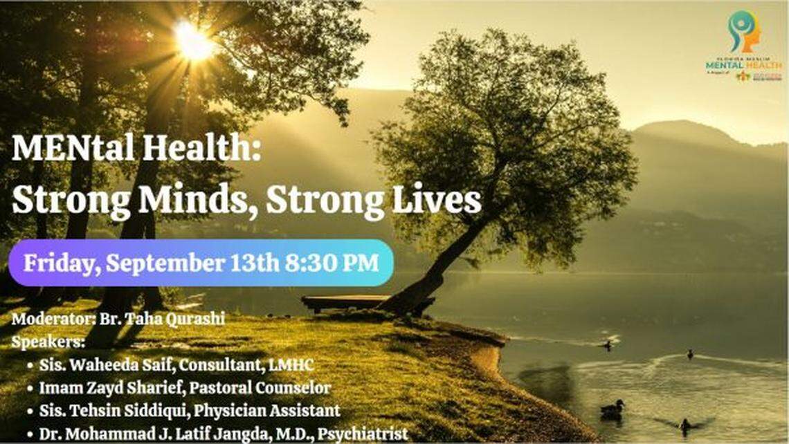 A flyer of a suicide prevention workshop sponsored by the South Florida Muslim Federation advertises an event for young adults and middle-aged men. The events are open to the community.