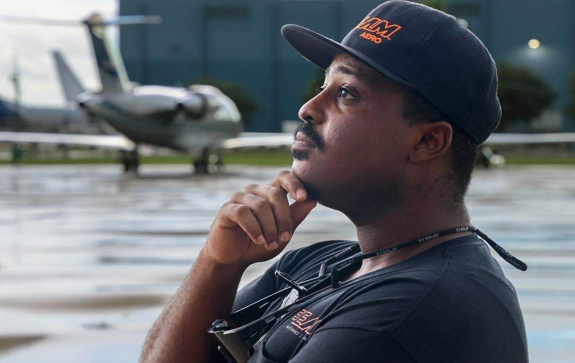 Enocch Marshall takes in the transition from uncertainty to a career in aviation technology after enrolling in a job training program on Thursday, September 11, 2025 at Bitts in Opa-Locka, Florida.