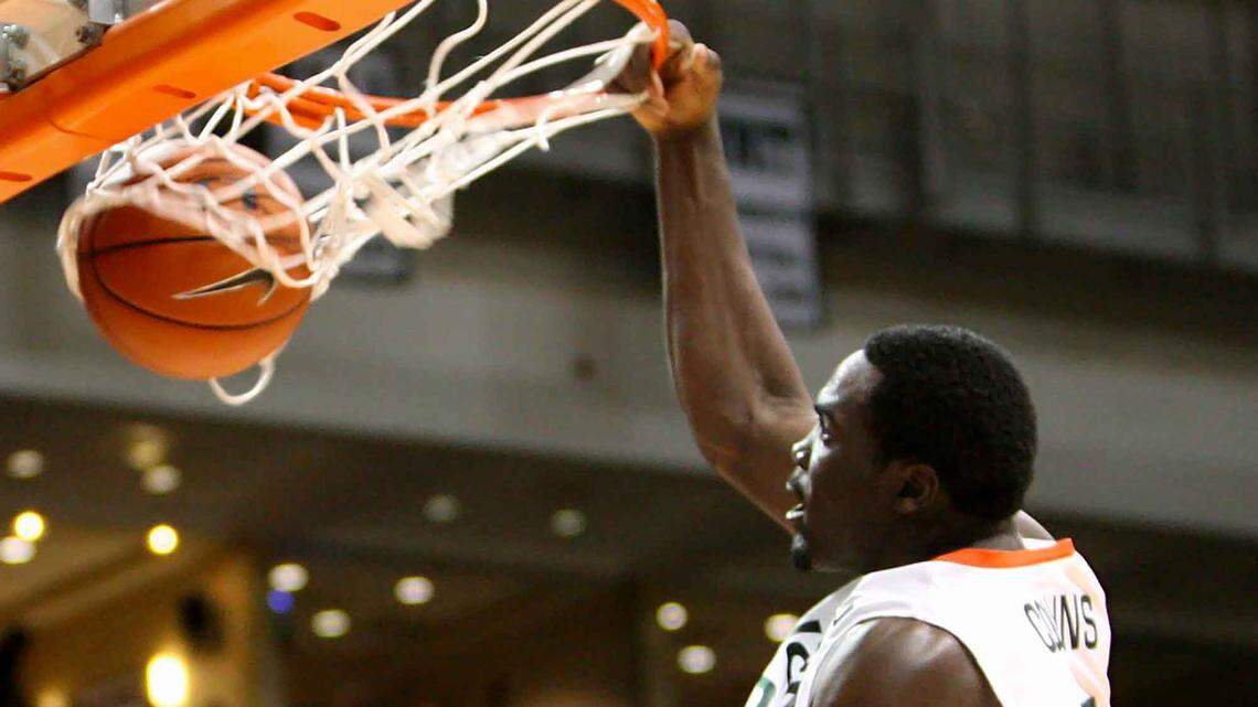 University of Miami forward Dwayne Collins dunks the ball during a 2008 game. He passed away on Apr. 16, 2025 at age 37.