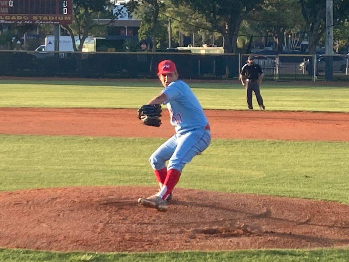 Chaminade starting pitcher Manny Delerosa turned in five innings to help the Lions record the win over Monsignor Pace on Wednesday night in a Region 4-3A baseball quarterfinal at Pace.