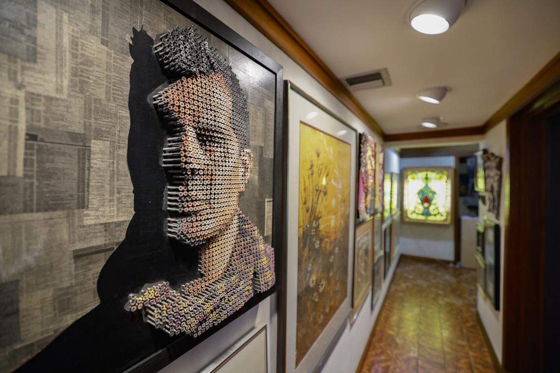 Andrew Myers sculpture in the hallway of the Palley family home of Donna Kass and Lisa Palley. A wide variety art collection of mixed media including Miami-Dade Public School children and world renown artist displayed at their parents' home in Miami on Wednesday, September 10, 2025.