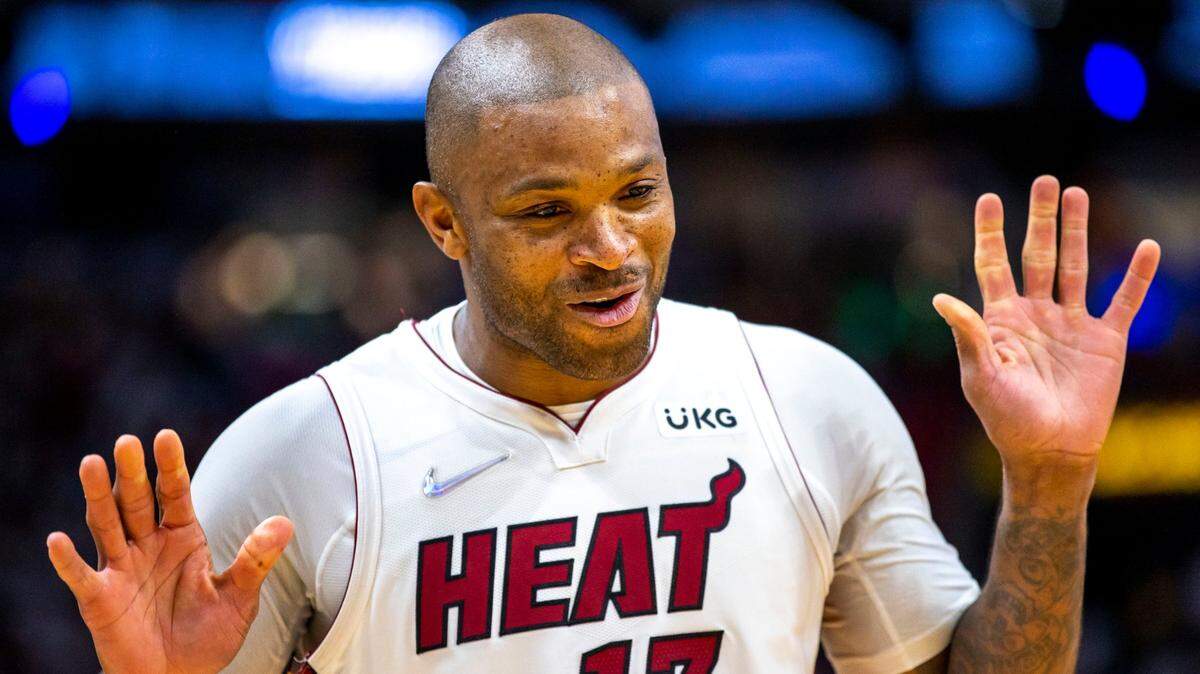 Miami Heat forward P.J. Tucker reacts during the first quarter of Game 1 of the NBA Eastern Conference Finals series against the Boston Celtics at FTX Arena in Miami, Florida, on Tuesday, May 17, 2022.