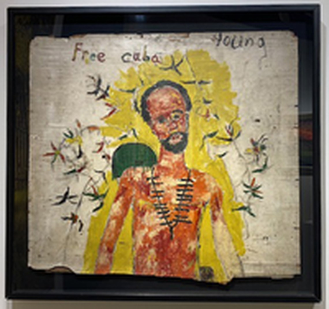 Rare work by Purvis Young is priced at $395,000 at the Hirschl & Adler booth, D26. 