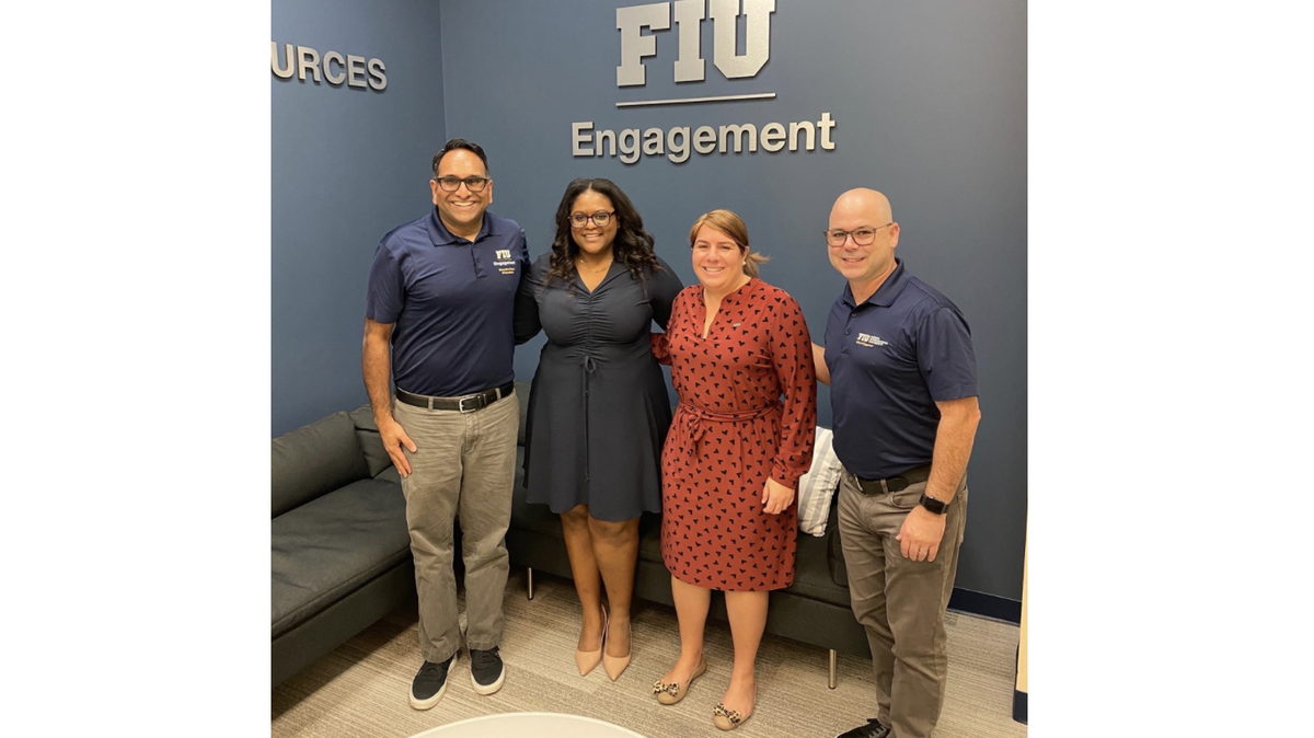 L-R: Saif Ishoof, Vice President for FIU’s Office of Engagement and Senior Advisor for Innovation & Technology for Mayor Francis Suarez; Caryn Lavernia, Assistant Vice President for FIU’s Office of Engagement; Kenasha Paul, Venture Miami Opportunity Program Director and founder of Black Professionals Network; Miguel Asencio, Project Manager, FIU Office of Engagement