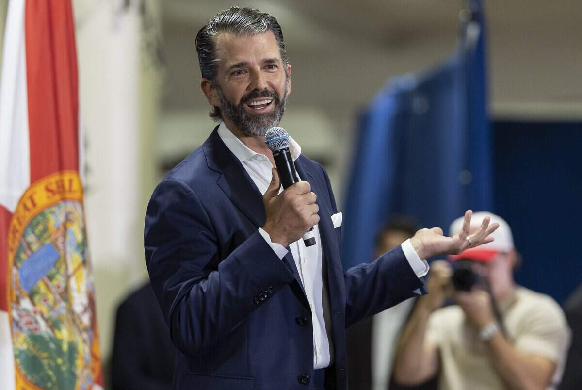 Donald Trump Jr. speaks during a campaign rally at the Hialeah Park Casino on Thursday, Oct. 29, 2026, in Hialeah, Fla.