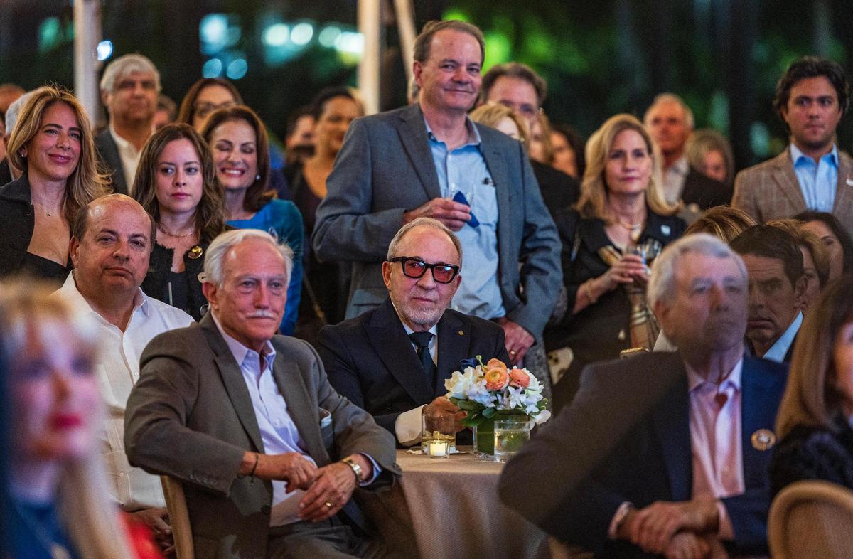 Many guests including Miguel “Mike” Bezos, (second from left seating) and Emilio Estefan, attended the unveiling event of the architectural renderings of the $40 million building that will house CasaCuba, an academic and cultural center showcasing Cuban and Cuban-American heritage, the building will be located at FIU South Campus and will be named Benjamín León, Jr. as he contributed $10 million to the project. on Tuesday, January 28, 2025.