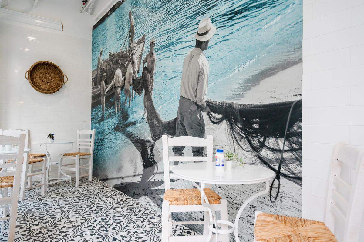 One of the murals at the new Calista Greek Seafood Taverna in Miami Beach.
