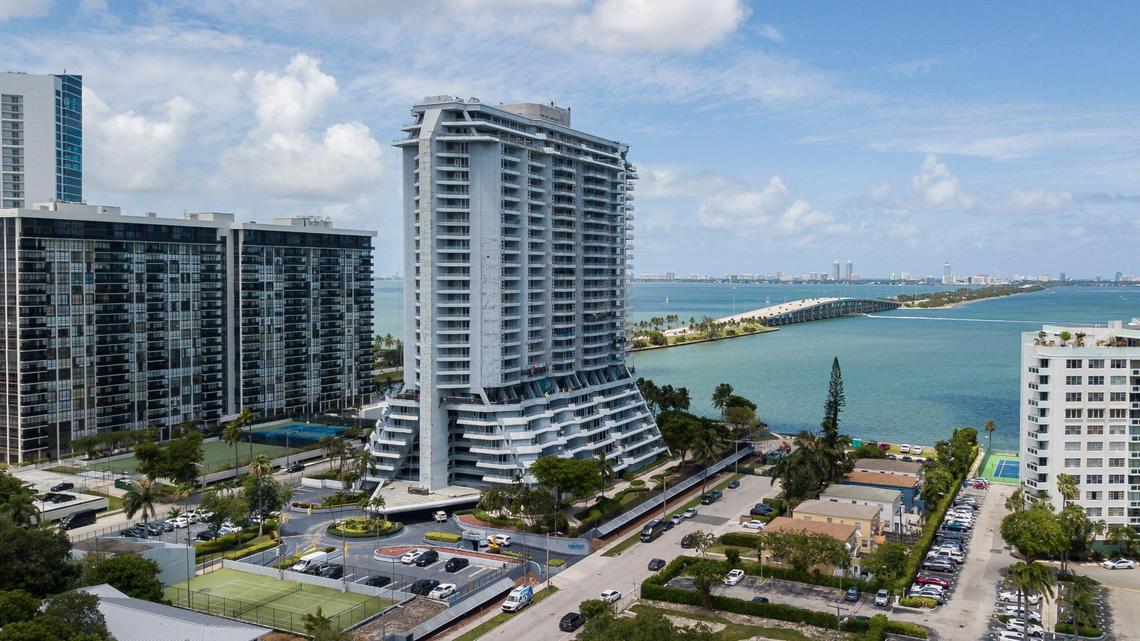 Aerial view of the Hamilton on the Bay as it goes through renovations in Miami’s Edgewater neighborhood on Tuesday, June 8, 2021.