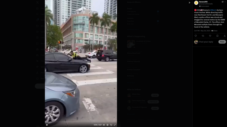 Policía de Miami disparó a un conductor a través del parabrisas de un automóvil en un festival de música