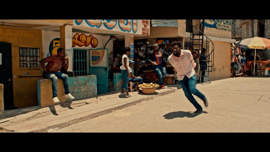 A scene from Haiti’s long-awaited dark comedy, “Kidnapping Inc.,” which was shot in the streets of Port-au-Prince and Jacmel.
