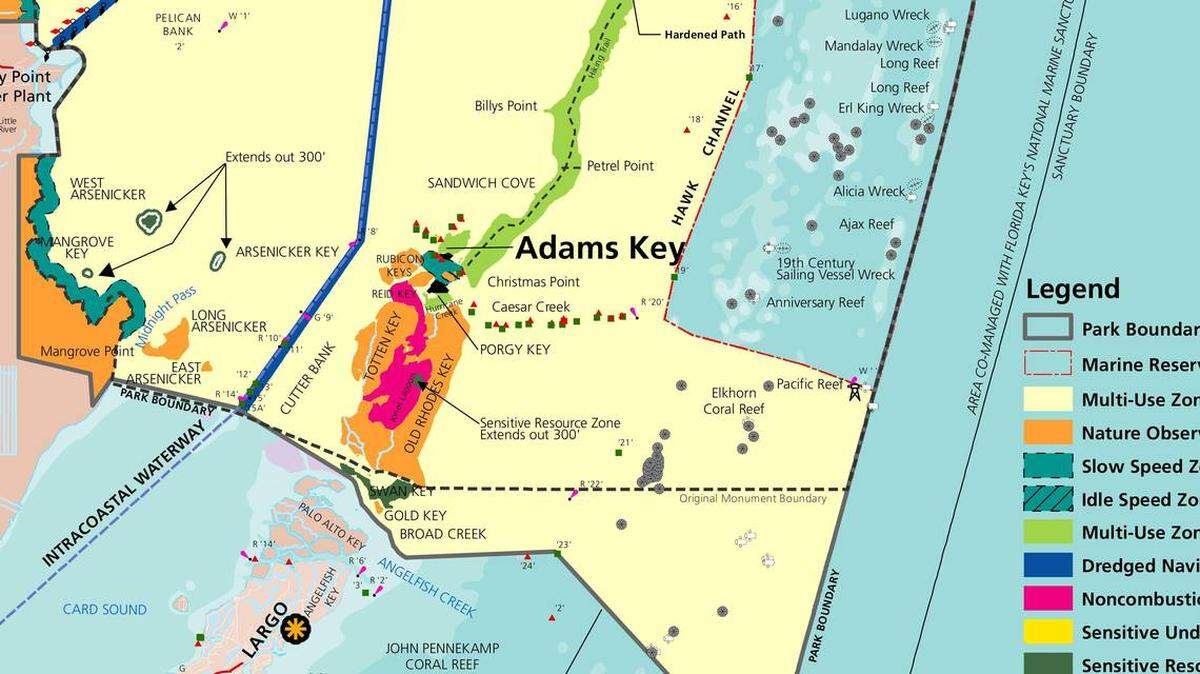 A Biscayne National Park management plan unveiled in 2015 includes a 16.4-square mile no-take area in waters north of North Key Largo. The rule was never implemented, and the latest changes to the plan does not include one.