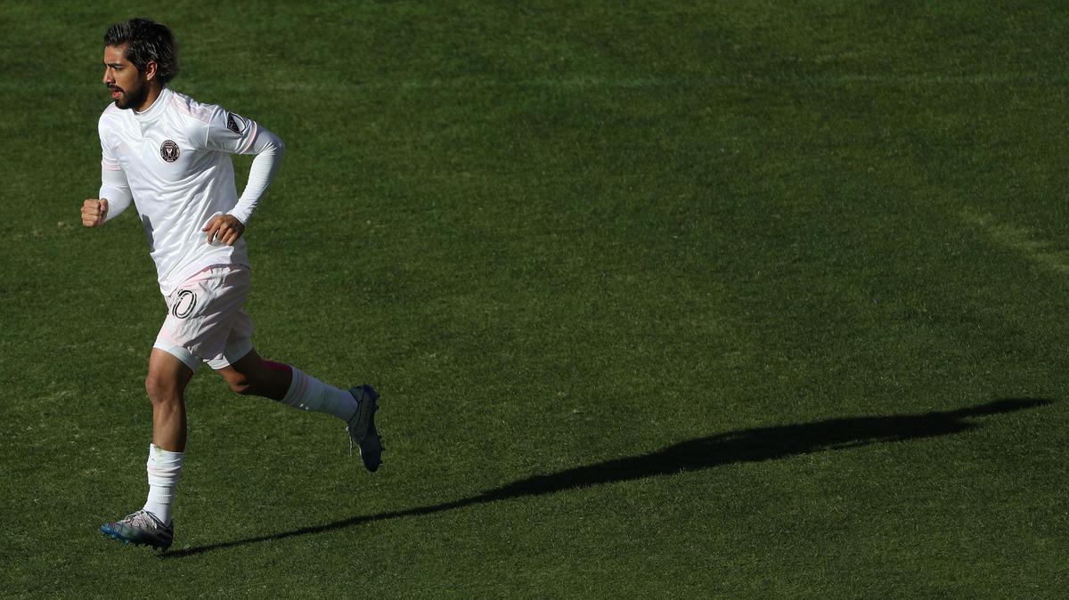 Rodolfo Pizarro #10 of Inter Miami celebrates his goal against the D.C. United during the first half at Audi Field on March 7, 2020 in Washington, DC.