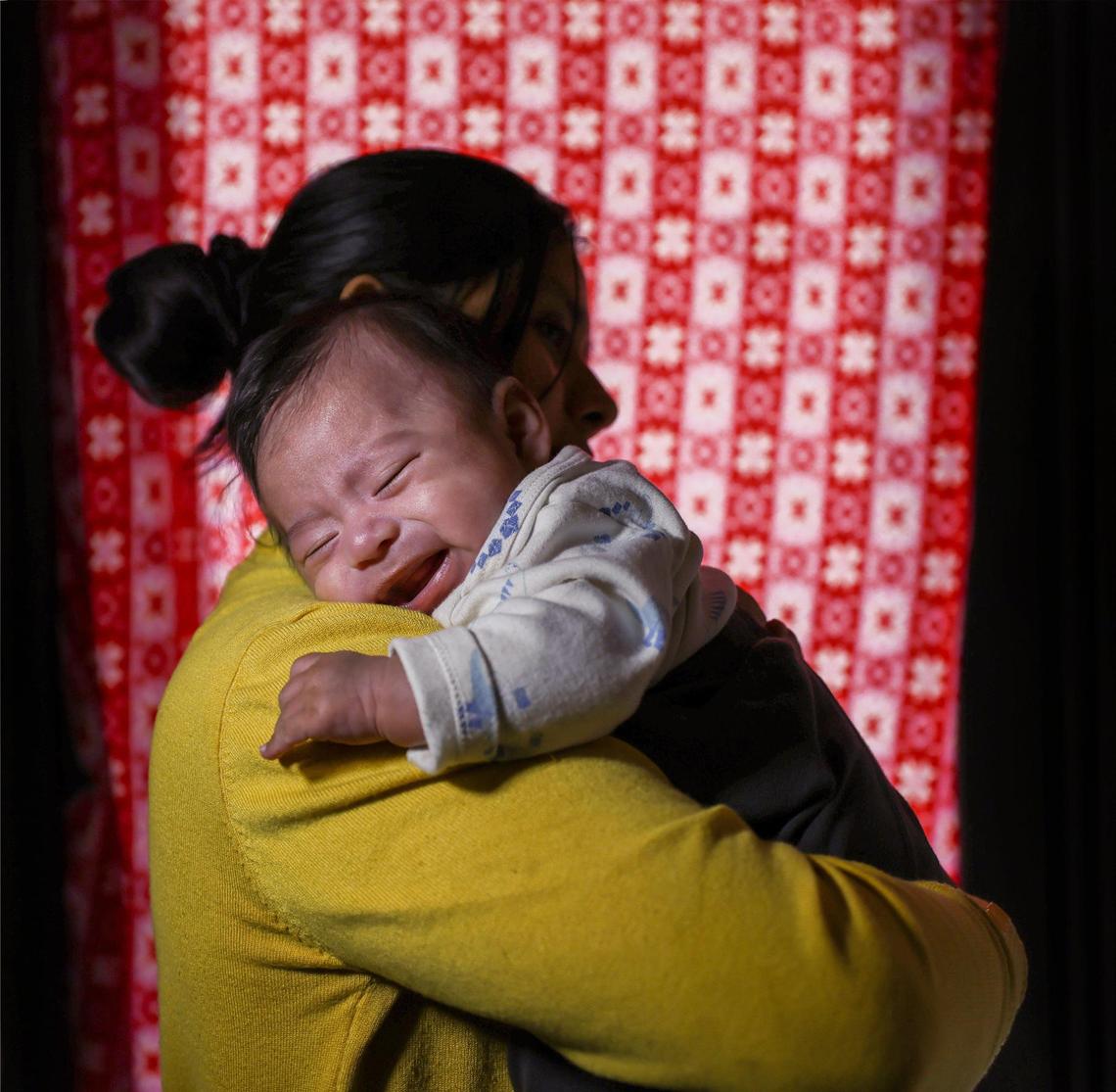 Marina Carrillo cares for her 2-month-old son, Anthony.