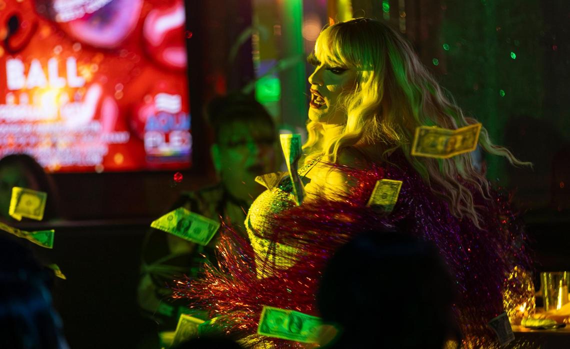 Drag queen Rianna Petrone performs as Taylor Swift during a celebrity impersonation show at Aquaplex on Thursday, Jan. 23, 2025, in Fort Lauderdale, Fla. Aquaplex, formerly known as Lips, offers guests a variety of drag shows along with food and drinks.