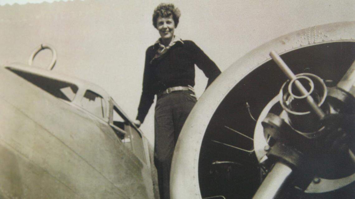 One of the photos of Amelia Earhart and her plane in the Museum of Women Pilots.